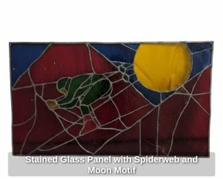 Stained Glass Panel with Spiderweb and Moon Motif