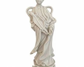 Set of Blanc de Chine Porcelain Figurines Buddha, Guanyin, Vase, Floral Arrangement