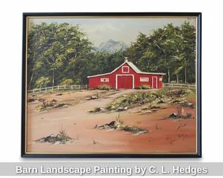 Barn Landscape Painting by C. L. Hedges