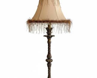 Vintage Ornate Table Lamp with Beaded Fringe and Twisted Column Base