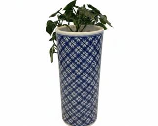 Blue and White Geometric Pattern Ceramic Umbrella Stand