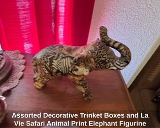 Assorted Decorative Trinket Boxes and La Vie Safari Animal Print Elephant Figurine second image