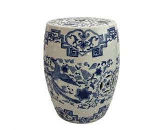 Blue and White Ceramic Garden Stool