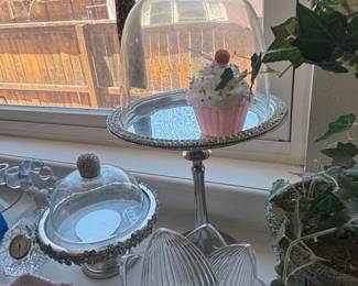Vintage Faux Cupcake Display Dome with SilverPlated Stand and Companion Dome