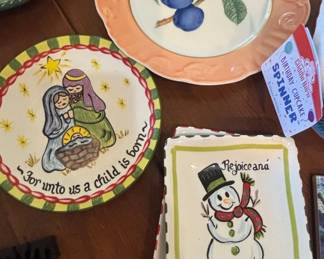 Christmas Nativity Plate, Snowman Plaque, and Cuddle Barn Birthday Cupcake Spinner