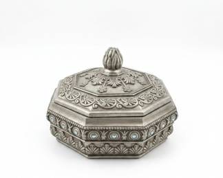 Octagonal Decorative Trinket Box with Ornate Metalwork