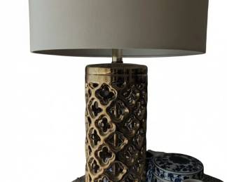 Gold Lattice Ceramic Table Lamp  Safavieh