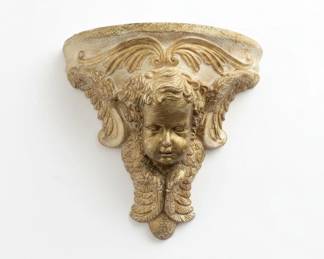 Vintage Plaster Winged Cherub Wall Shelf
