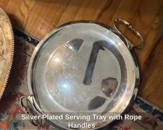 Silver Plated Serving Tray with Rope Handles