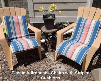 Plastic Adirondack Chairs with Striped Cushions