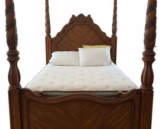 Michael Amini Eden Collection King Size Carved Mahogany Four Poster Canopy Bed