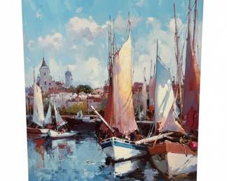 Impressionist Seascape with Sailboats by Andre Hambourg