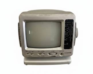 Portable Black  White CRT Television and AM or FM Radio Combo