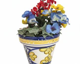 HandPainted Talavera Ceramic Planter with Artificial Flowers