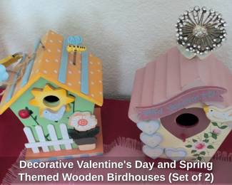 Decorative Valentines Day and Spring Themed Wooden Birdhouses Set of 