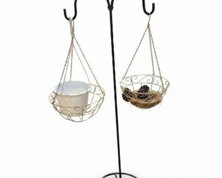 Wrought Iron Dual Hanging Basket Stand with Planters