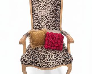 Vintage French Provincial Accent Chair with Leopard Print Upholstery and Carved Wood Details
