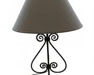 Vintage Wrought Iron Scroll Table Lamp with Textured Shade