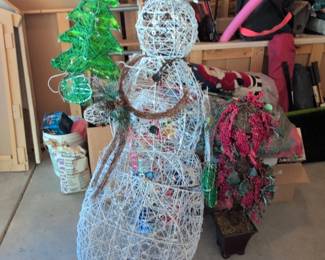 Large Wireframe Snowman with Christmas Tree Decoration
