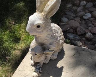 Mother Rabbit with Two Kits Garden Statue