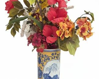 Yellow and Blue Chinoiserie Porcelain Vase with Landscape Motif