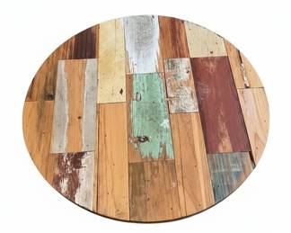 Reclaimed Wood Round Coffee Table with Metal Base