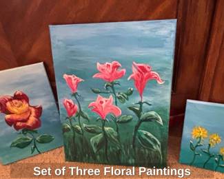 Set of Three Floral Paintings