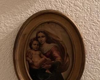 Collection of Three Oval Framed Miniature Portraits Noblewomen and Madonna and Child