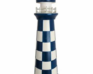 Blue and White Checkered Lighthouse Decor