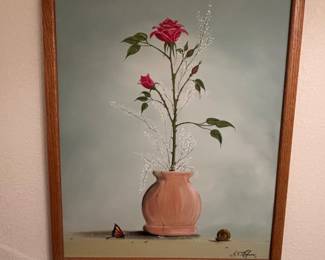 A.V. Lafana Snail and Rose Oil Painting second image