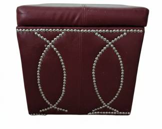 Red Faux Leather Storage Ottoman with Nailhead Trim