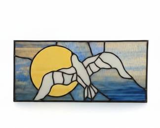 Stained Glass Panel with Dolphin and Sunset Motif