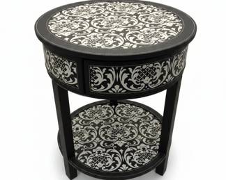 Black and White Damask Bone Inlay Accent Table