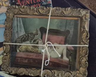 Antique Victorian framed glass art piece. 