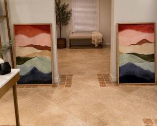 Oversized framed art pair, modern neutral artwork, contemporary wall decor, earthy tones, statement home decor