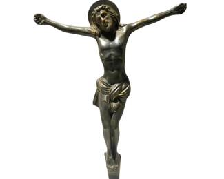 19th Century Patinated Bronze Christ on the Cross Crucifix Corpus Religious Sculpture