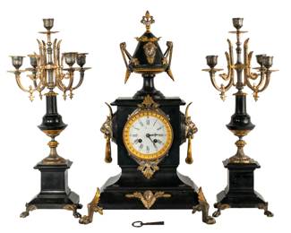 Antique 19th Century French Samuel Marti H & F Paris Marble Mantle Gilt Bronze Clock
