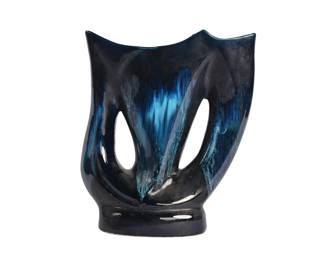 Mid Century Vallauris Ceramic Blue Black Swirl Vase