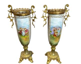 A Pair Of Sèvres Porcelain Vases, Late 19th Century, Napoleon III Style, with Gilt Bronze Mounts