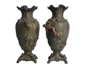 Early 19th Century Antique French Bronze Nude Female Vessel Ship Vase Urns