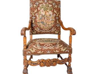 19th French Regency Style Needlepoint Upholstered Walnut Fauteuil Armchair