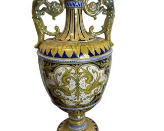 Antique 1930s Italian Robbia Gualdo Tadino Lustreware Ewer with Figural Handles