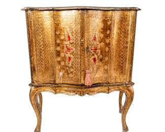 19th Century Antique Italian Rococo Florentine Gilt Serpentine Commode With Original Key