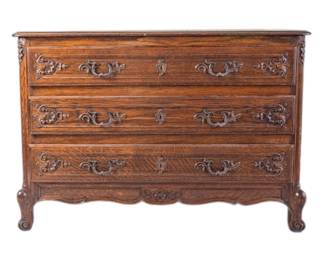 Antique 19th Century Louis XV Style Oak Dresser Chest of Drawers Commode with Key
