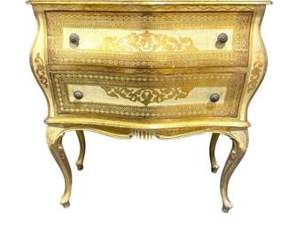 1960s Florentine Bombe 2-Drawer Cabinet ? Hollywood Regency Gold Vintage Commode