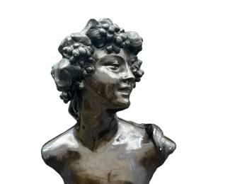 Original Jef Lambeaux (1852-1908), Bronze Patina Bust of a Woman with a Grape Wreath - SIGNED