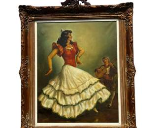 Original Antique Impressionist Oil Painting of Flamenco Dancer by Rene Caty