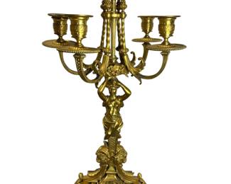 19th Century Original French Empire Napoleon III Gilt Bronze 5-Arm Candelabra Female Figure