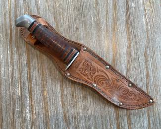 Vintage Schrade Walden 147 Fixed Blade Hunting Knife With Leather Sheath
