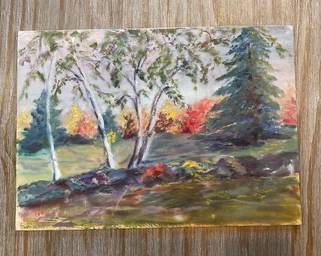 Folk Art. Country house oil on board landscape